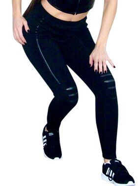 Women's Distressed Black Leggings Hippie Style Size S/M Cotton Blend Soft NWT